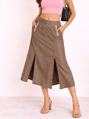 Y2K Mermaid Midi Skirt Snakeskin Studded Pocket Detail CRISCA Sz M